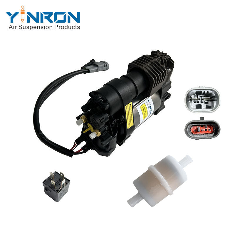 Full side elevation view of Air Compressor Pump for Hyundai Equus / Genesis / Centennial - 558803N000 (with relay & Air Filter)