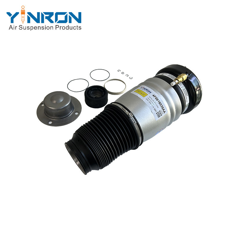 Close-up premium rubber bellow detail for Audi A6 C6 4F front air suspension spring (4F0616039AA, 4F0616040AA)
