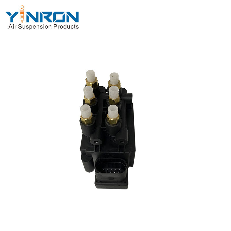 Vertical view of Audi A6C8 air suspension valve block (4N0616013)