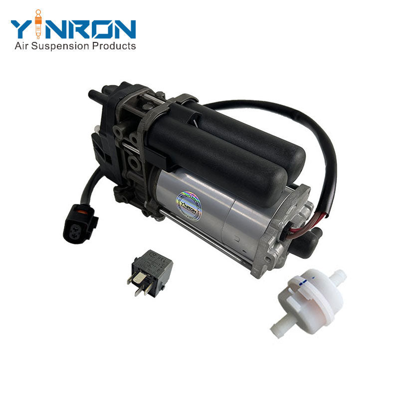 Right rear 45 degree top view for Audi A8 D5 4N air suspension compressor pump with relay and air filter (4N0616005C)