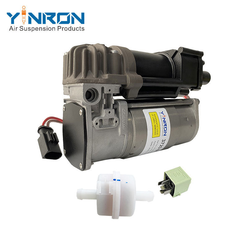 Right front 45 degree view for BMW 5 Series F07 GT F11 air suspension compressor pump with relay and air filter (37206875176)