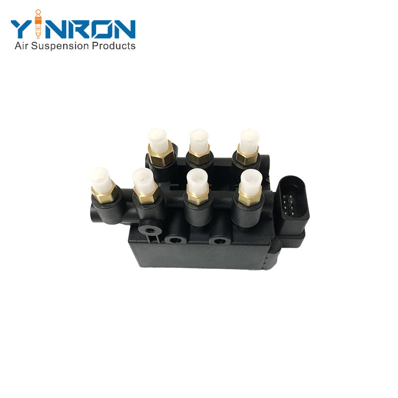 Detailed close-up view of BMW 6 Series G32 air suspension valve block for vehicles with two air storage tanks (37206886722)