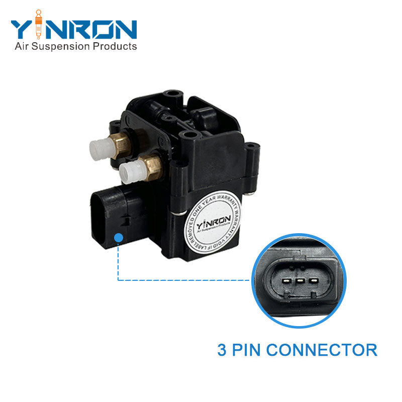 Main view with 3-pin connector details for BMW 7 Series F01 F02 air suspension valve block (37206794465)