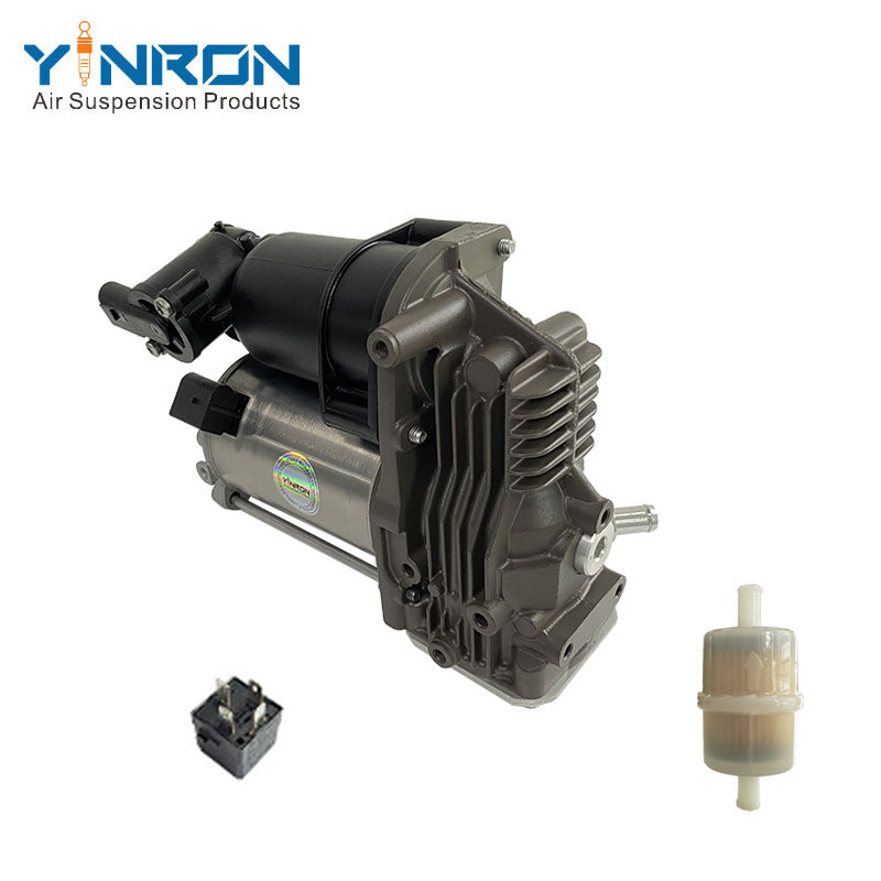 45-degree angled view of Jaguar XJ X351 air suspension compressor pump C2D5825 including relay and air filter