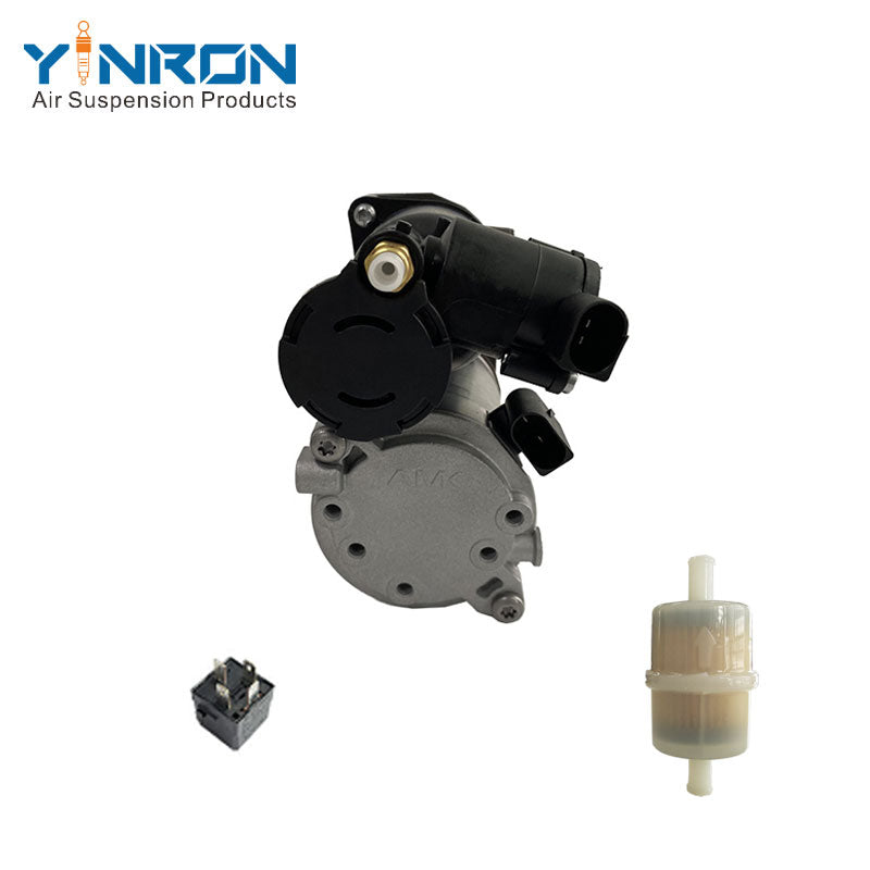 Rear angled view of Jaguar XJ X351 air suspension compressor pump C2D5825 with relay and air filter