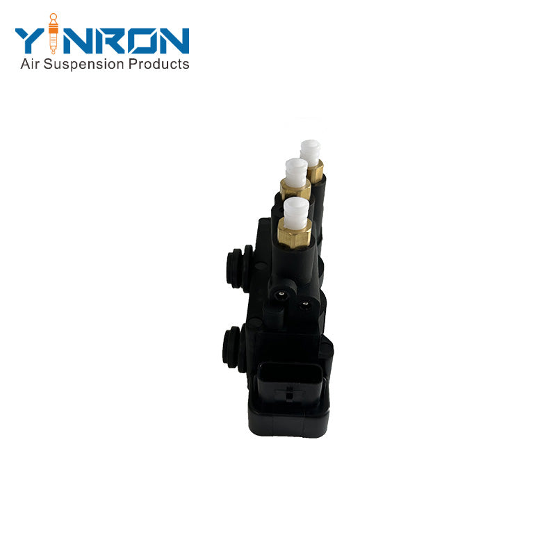 Side flat view with electrical connector for Land Rover Discovery 5 (L462) front air suspension valve block (LR070245)