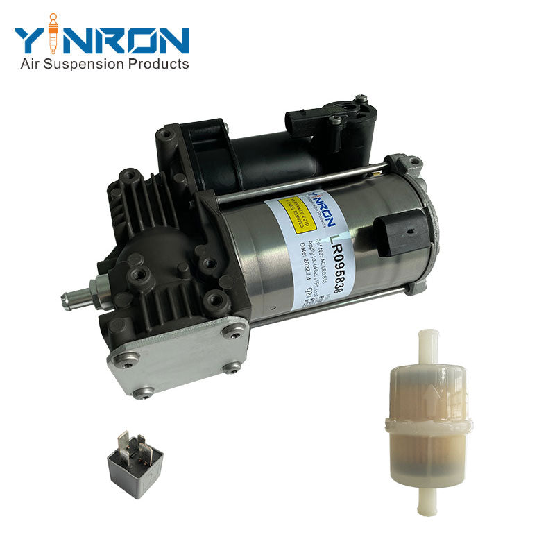 Close-up detail view of Air Compressor Pump for Land Rover Discovery 5 L462 / Range Rover Velar L560 / New Defender L663 (LR095838, with Relay & air filter)