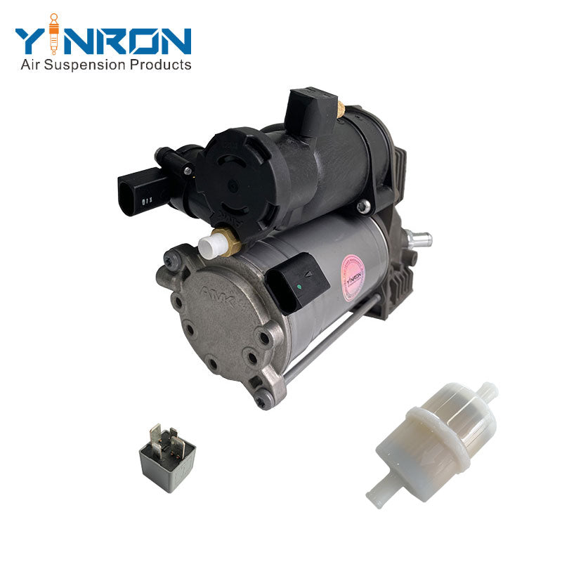 45 degree angled view of Land Rover L405 L494 air suspension compressor pump LR088859 including relay and air filter