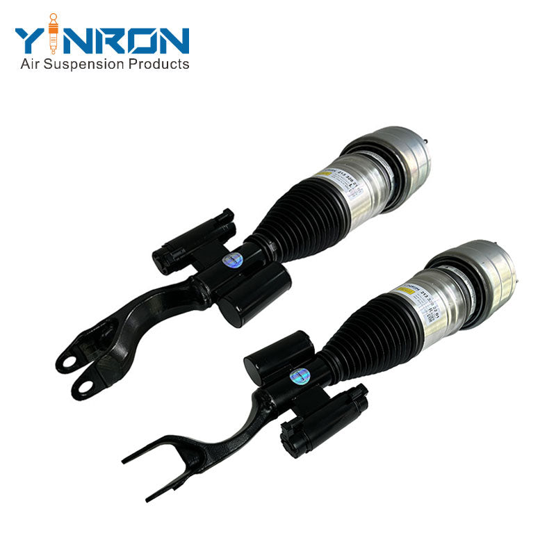 Full front view of Mercedes-Benz E-Class W213 4Matic front air suspension strut pair with ADS (A2133202101 & A2133202201)