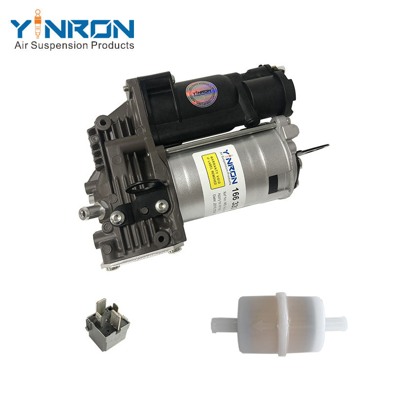 Full front view of Mercedes‑Benz GLE C292 air suspension compressor pump with relay and air filter (A1663200104)