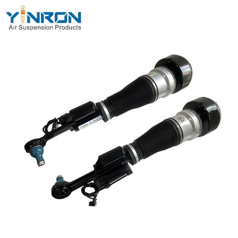 Detailed pair view showing the top mounts of Mercedes-Benz S-Class W221 4Matic front air suspension struts (A2213200438 & A2213200538)