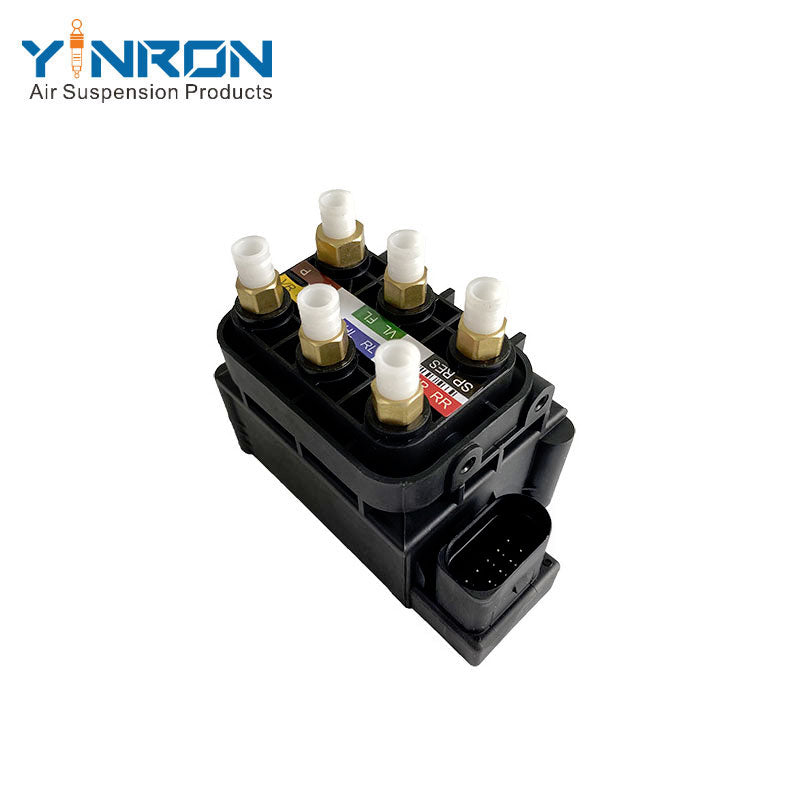 Front right 45 degree view for Mercedes-Benz S Class W222 air suspension valve block (A2123200358)