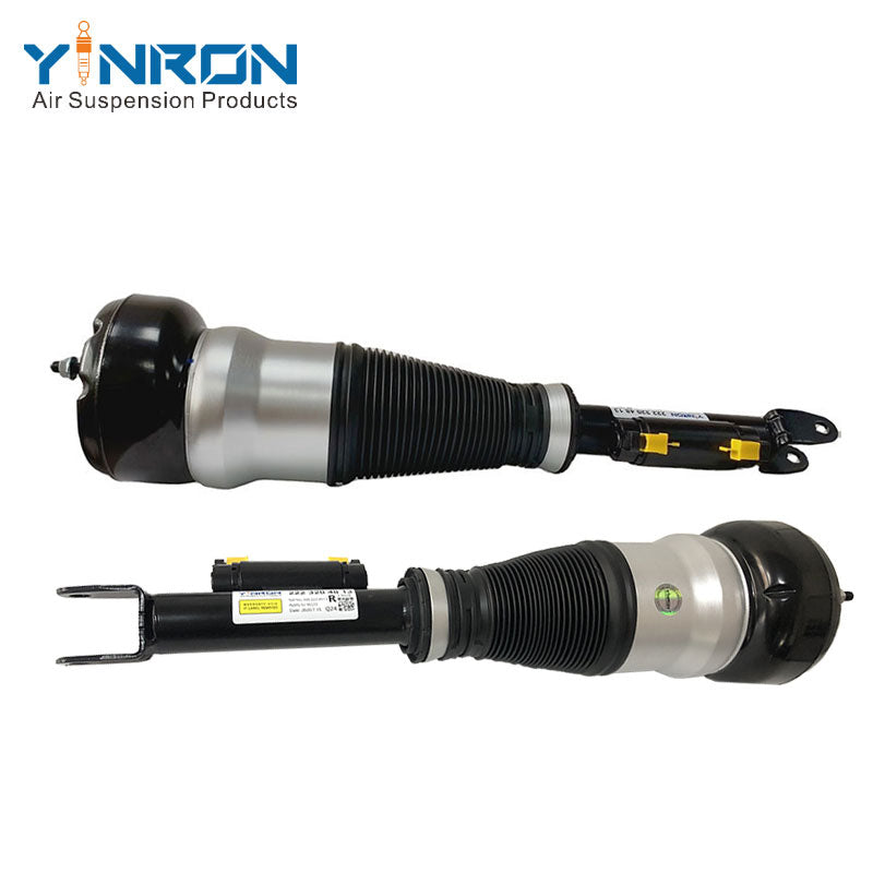 Pair view of Mercedes-Benz S-Class W222 front air suspension struts - Left A2223204713 and Right A2223204813