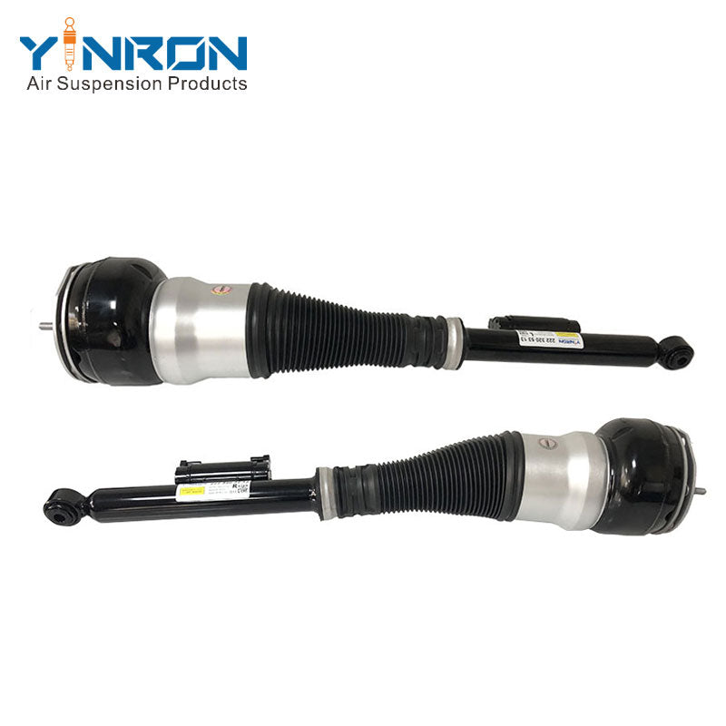 Pair view of Mercedes-Benz S-Class W222 rear air suspension struts - Left A2223205213 and Right A2223205313