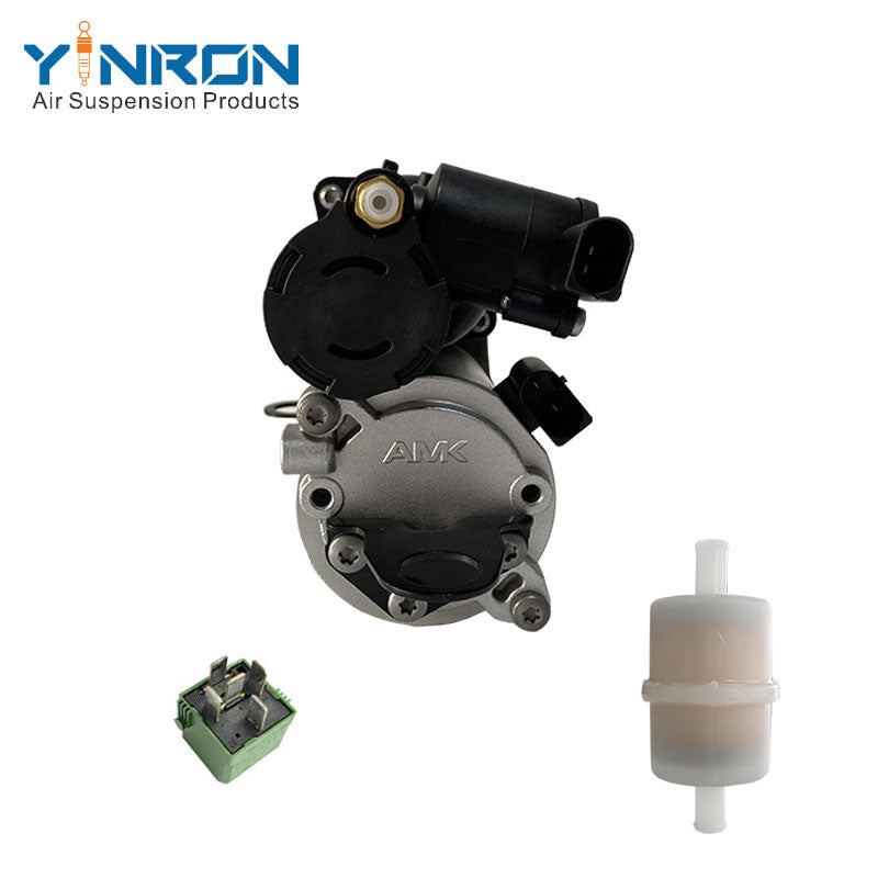 Close-up detail view of internal structure, relay and air filter parts for Mercedes W221 C216 air compressor pump A2213200304