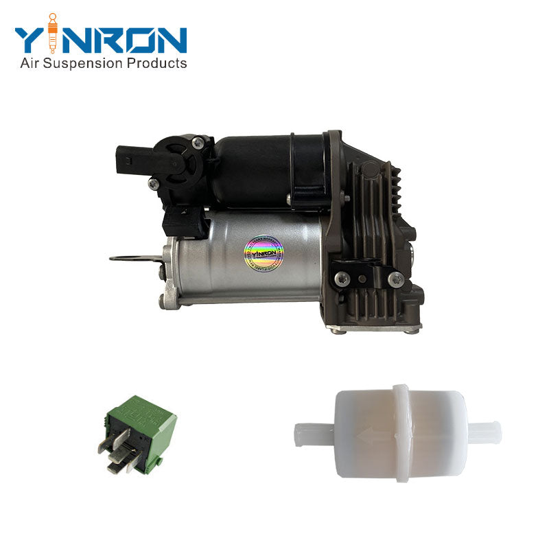 Full main front view of Mercedes S-Class W221 C216 air suspension compressor pump OE A2213200304 with relay and air filter