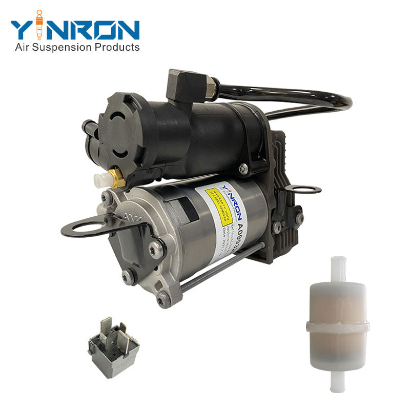 Eye level view of Mercedes-Benz S class W222 air suspension compressor pump (A0993200104) with Relay & Air Filter