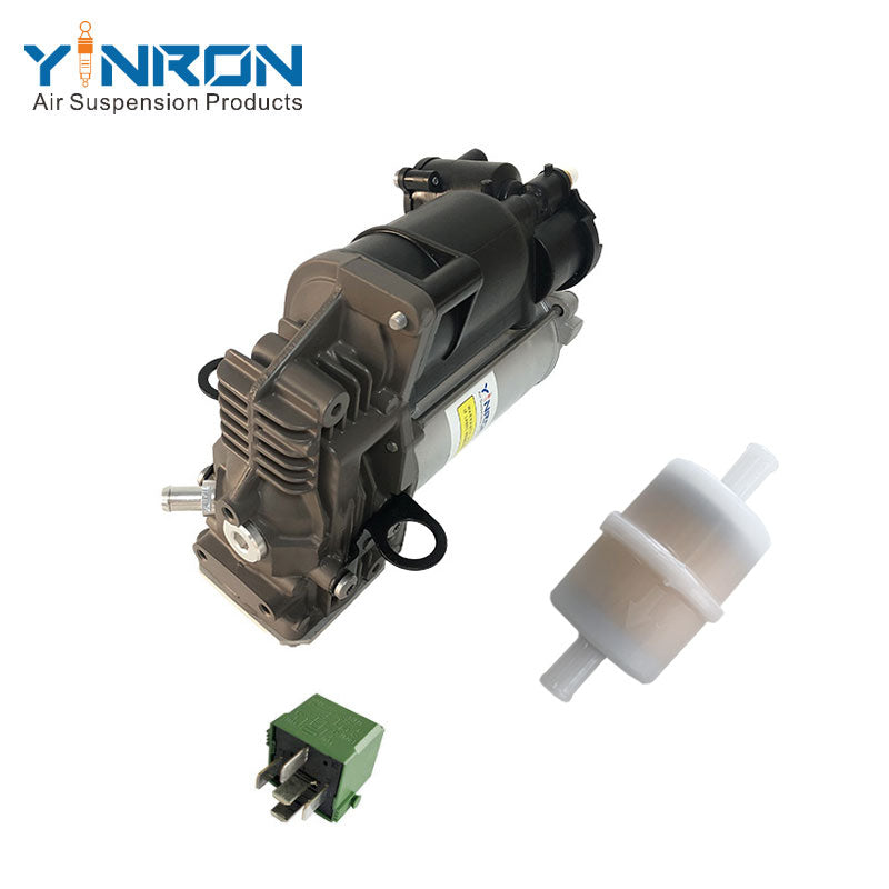 Full eye‑level view of Mercedes Benz ML W164 / GL X164 air suspension compressor pump (A1643200304) with relay and air filter