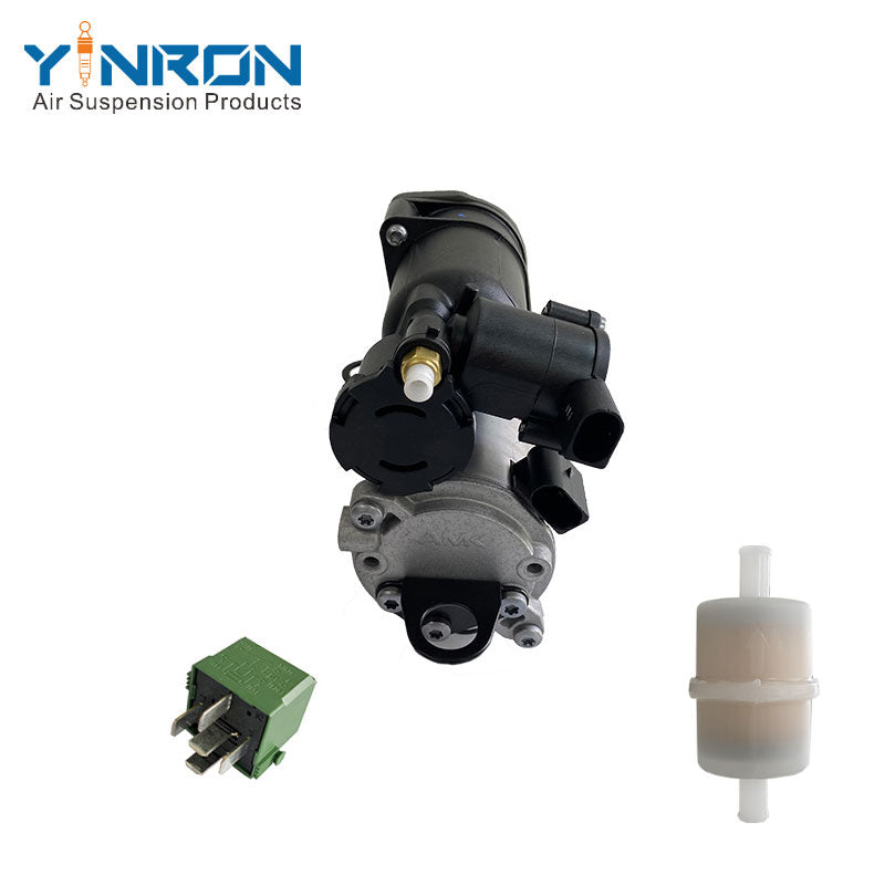 Close‑up detail view of Mercedes Benz R Class W251 air suspension compressor A2513202704 relay and air filter assembly