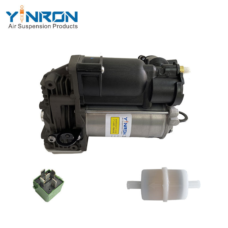 Vertical top‑down view of Mercedes Benz R Class W251 air suspension compressor A2513202704 with relay & air filter
