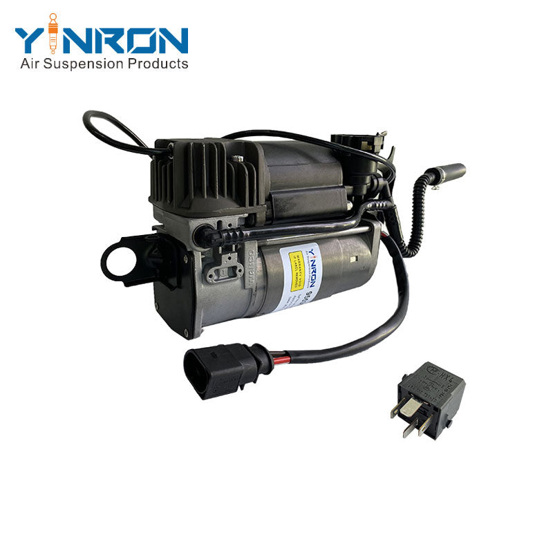 Front right 45 degree view for Porsche Cayenne 955 air suspension compressor pump with relay (95535890101 and 95535890102)