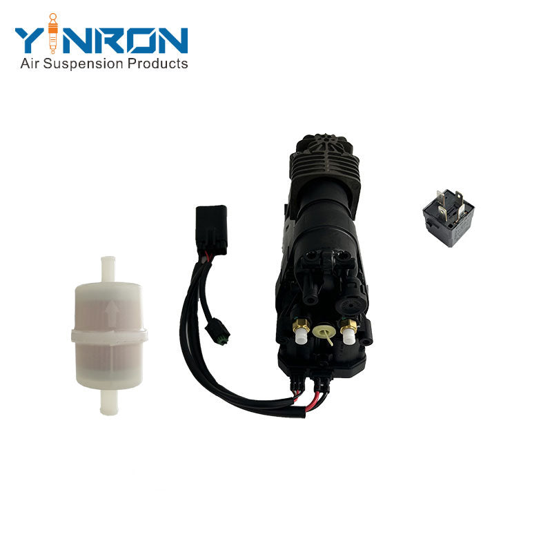 Left side flat view for Tesla Model S 5YJS air suspension compressor pump with relay and air filter (600640300A and 6006403-00-A)