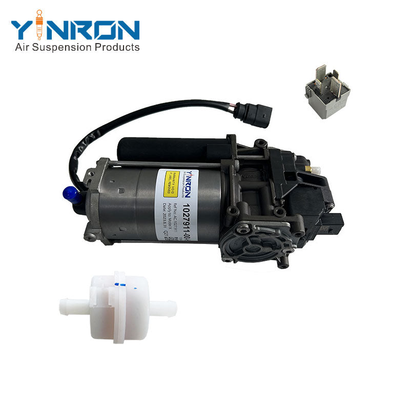 Bottom view for Tesla Model X 5YJX air suspension compressor pump with relay and air filter (1027911-00-H and 4154065000)