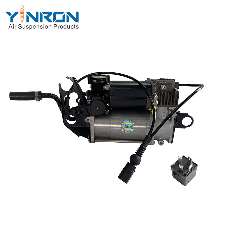 Rear flat view for Volkswagen Touareg I 7L air suspension compressor pump with relay (7L0698007A and 7L0698007B)