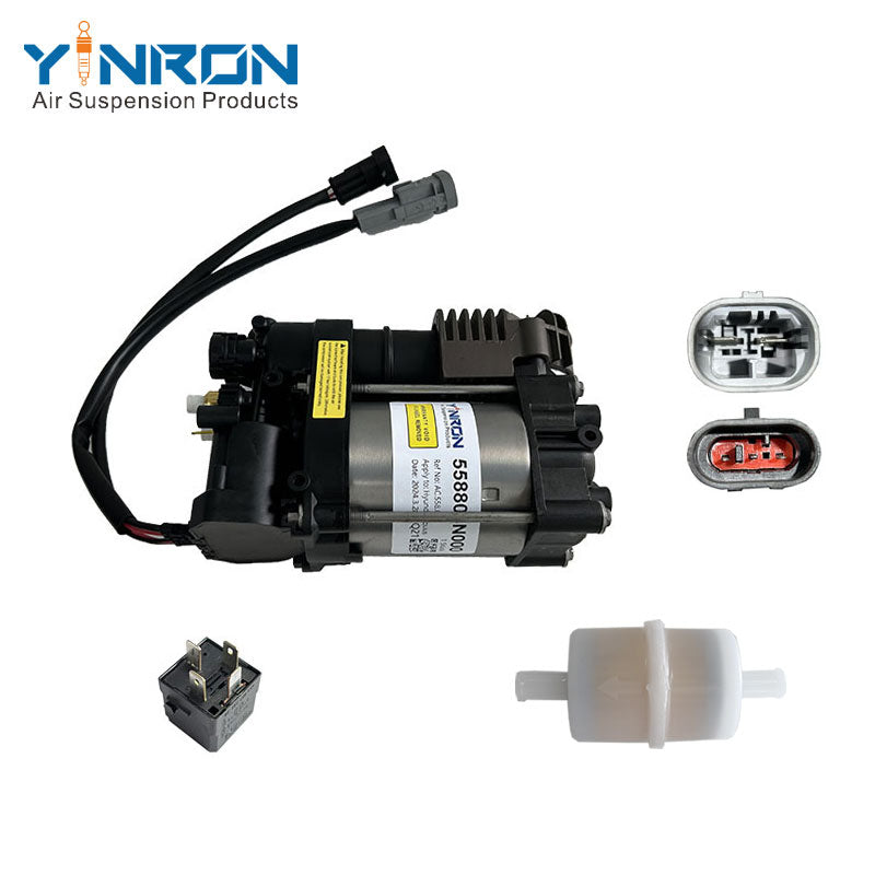 Full overhead top layout view of Air Compressor Pump for Hyundai Equus / Genesis / Centennial - 558803N000 (with relay & Air Filter)