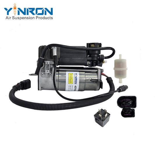 Left front 45 degree view for Audi A6 C5 Allroad air suspension compressor pump with relay & air filter (4Z7616007)
