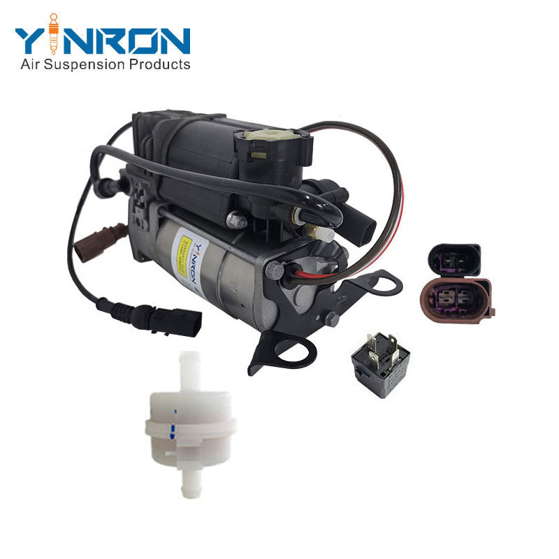Left front 45 degree view for Audi A6 C6 4F air suspension compressor pump with Relay and Air Filter (4F0616006A)