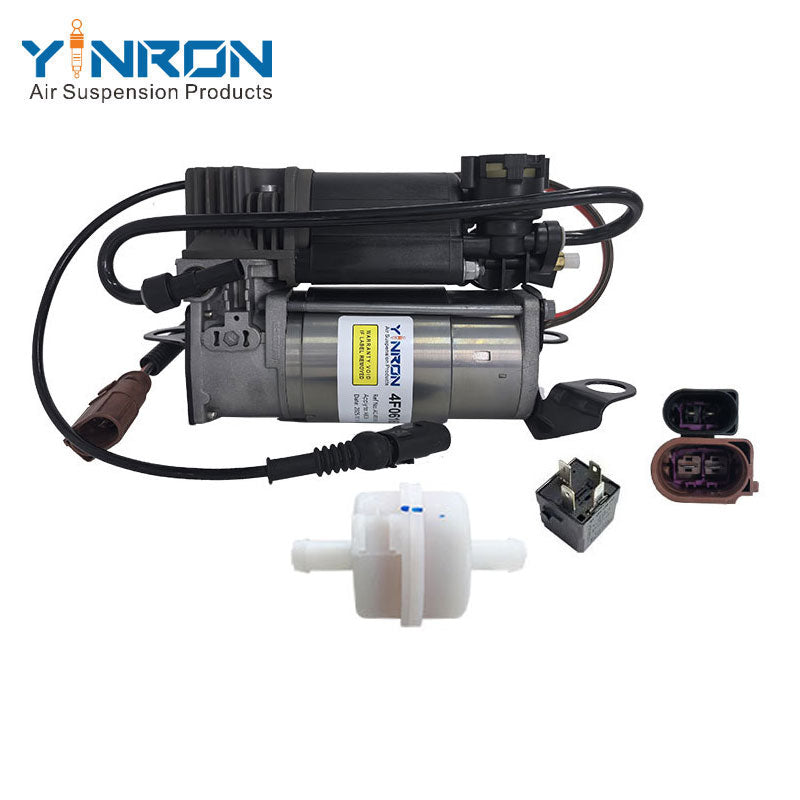 Full front view for Audi A6 C6 4F air suspension compressor pump with Relay and Air Filter (4F0616006A)