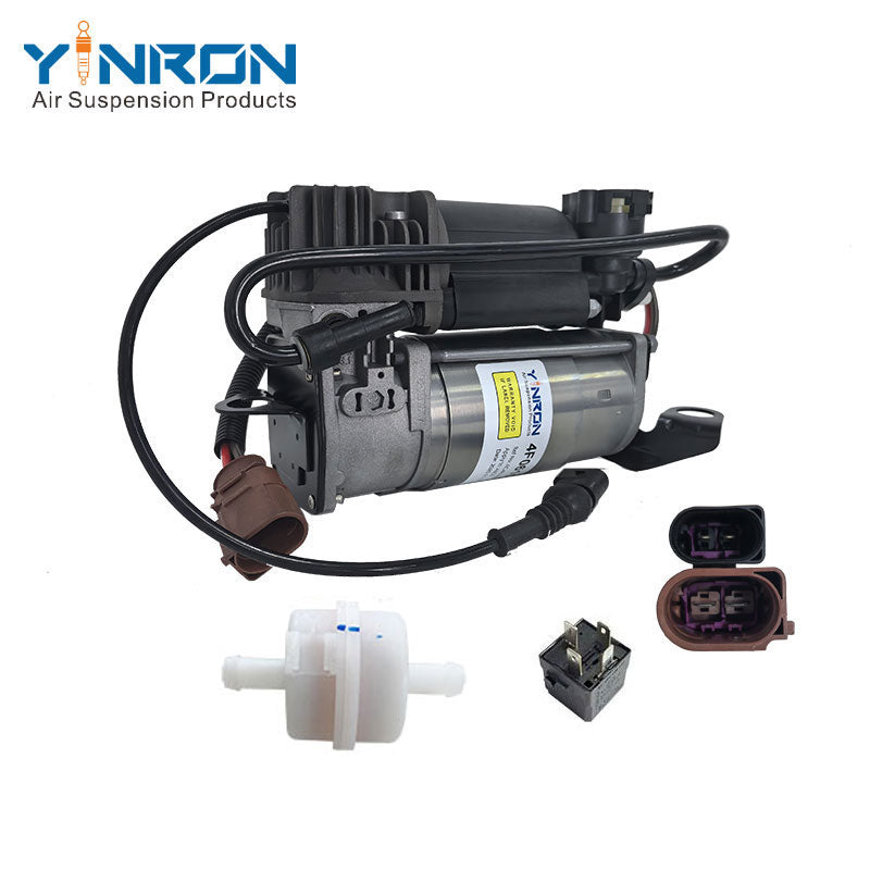 Right front 45 degree view for Audi A6 C6 4F air suspension compressor pump with Relay and Air Filter (4F0616006A)