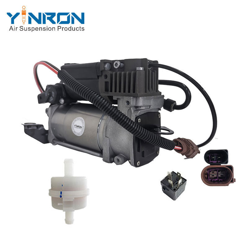 Right rear 45 degree top view for Audi A6 C6 4F air suspension compressor pump with Relay and Air Filter (4F0616006A)