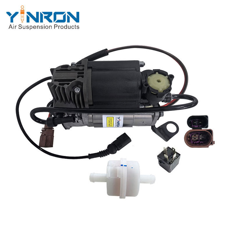 Top down view for Audi A6 C6 4F air suspension compressor pump with Relay and Air Filter (4F0616006A)