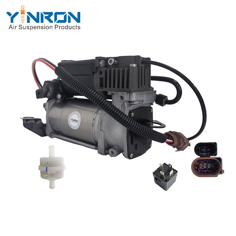 Right front 45 degree view for Audi A6 C6 Allroad air suspension compressor pump with relay & air filter (4F0616006A)