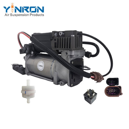 Right front 45 degree view for Audi A6 C6 Allroad air suspension compressor pump with relay & air filter (4F0616006A)