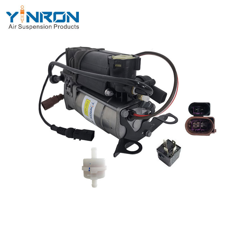 Left side view for Audi A6 C6 Allroad air suspension compressor pump with relay & air filter (4F0616006A)