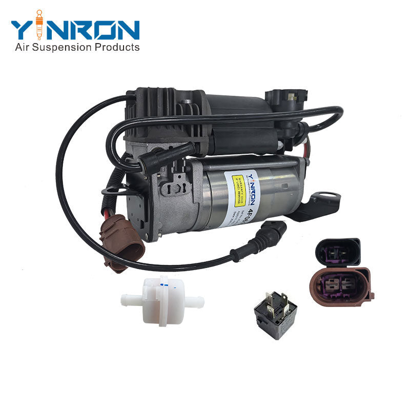 Right front 45 degree view for Audi A6 C6 Allroad air suspension compressor pump with relay & air filter (4F0616006A)
