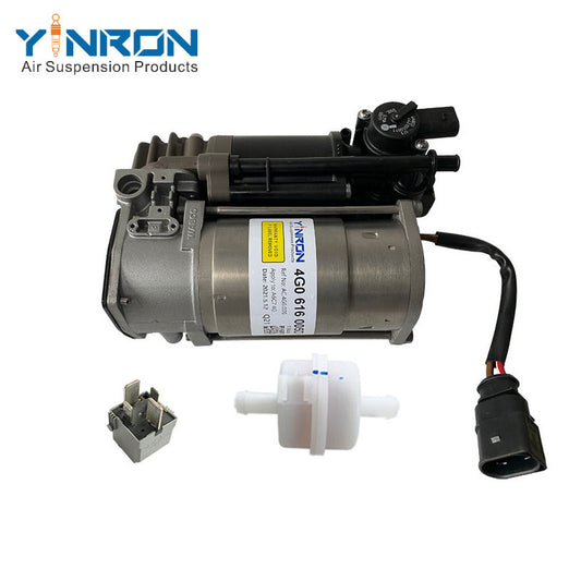 Full front view for Audi A6 C7 4G air suspension compressor pump with Relay and Air Filter (4G0616005D)