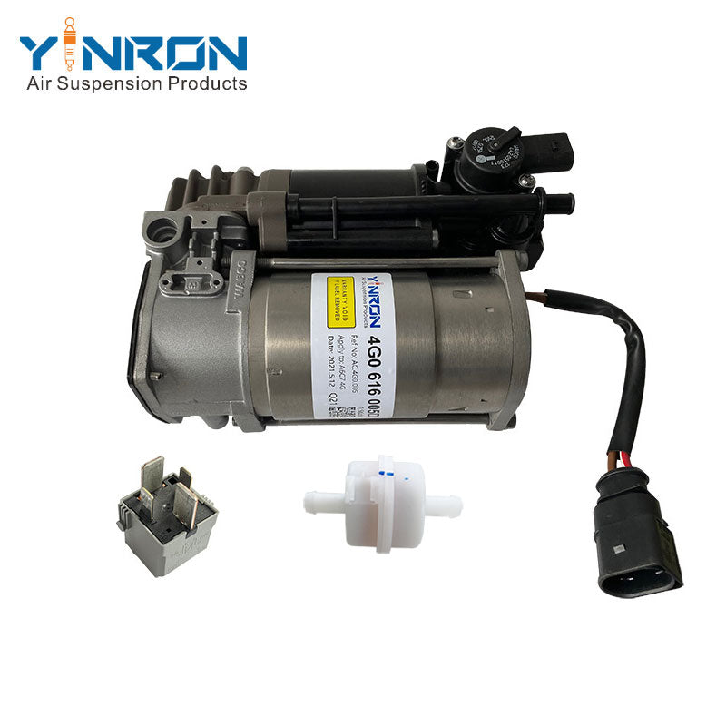 Full front view for Audi A6 C7 Allroad air suspension compressor pump with relay & air filter (4G0616005D)