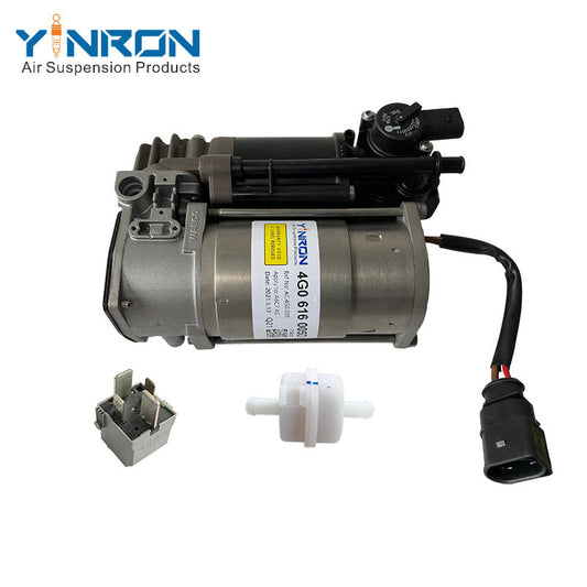 Full front view for Audi A6 C7 Allroad air suspension compressor pump with relay & air filter (4G0616005D)