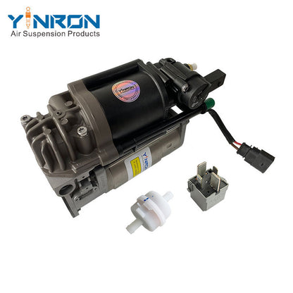 Left front 45 degree top-down view for Audi A6 C7 Allroad air suspension compressor pump with relay & air filter (4G0616005D)
