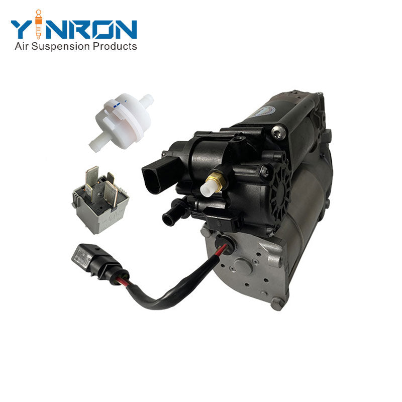 Left front 45 degree view for Audi A6 C7 Allroad air suspension compressor pump with relay & air filter (4G0616005D)