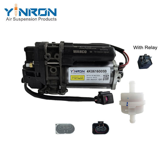 Full front view for Audi A6C8 A7 A6S6 air suspension compressor pump with relay and air filter (4K0616005B)