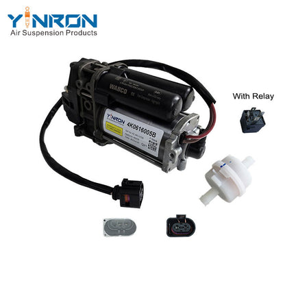 Left front 45 degree view for Audi A6C8 A7 A6S6 air suspension compressor pump with relay and air filter (4K0616005B)