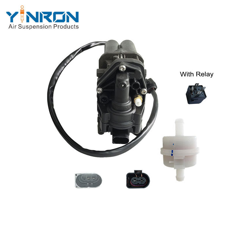 Left side flat view for Audi A6C8 A7 A6S6 air suspension compressor pump with relay and air filter (4K0616005B)