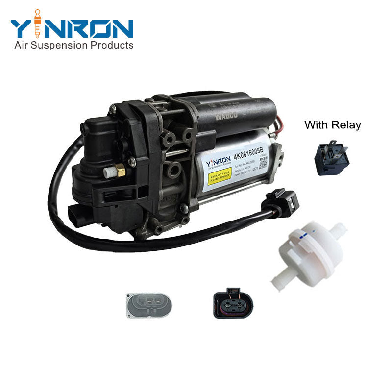 Right front 45 degree view for Audi A6C8 A7 A6S6 air suspension compressor pump with relay and air filter (4K0616005B)