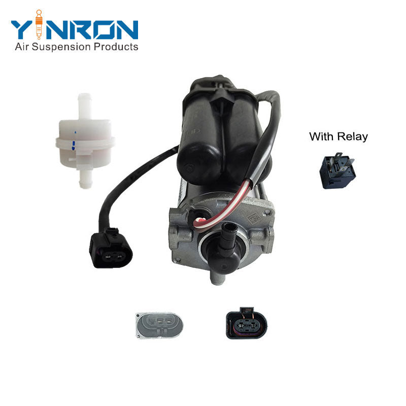 Right straight side view for Audi A6C8 A7 A6S6 air suspension compressor pump with relay and air filter (4K0616005B)