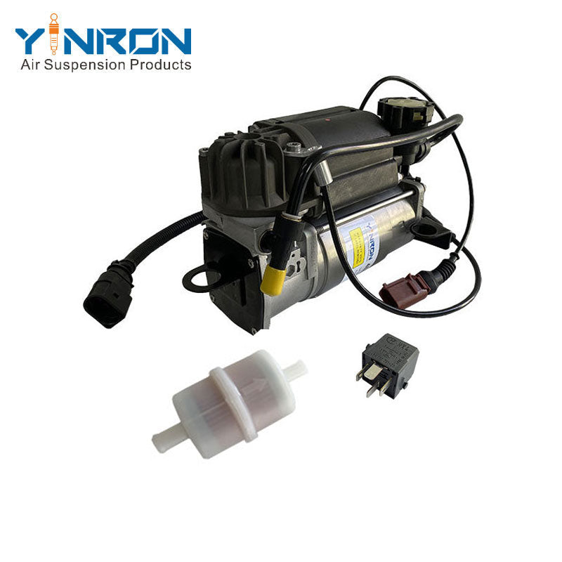 Left front 45 degree view for Audi A8 D3 4E air suspension compressor pump with Relay and Air Filter (4E0616007B)